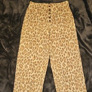 Free People Chic Leopard Print Button-Up Jeans